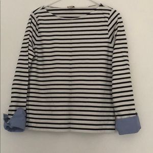 Navy Striped J Crew Shirt with Cuffs